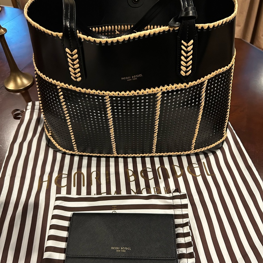 Henri Bendel Black and Raffia Tote Bag